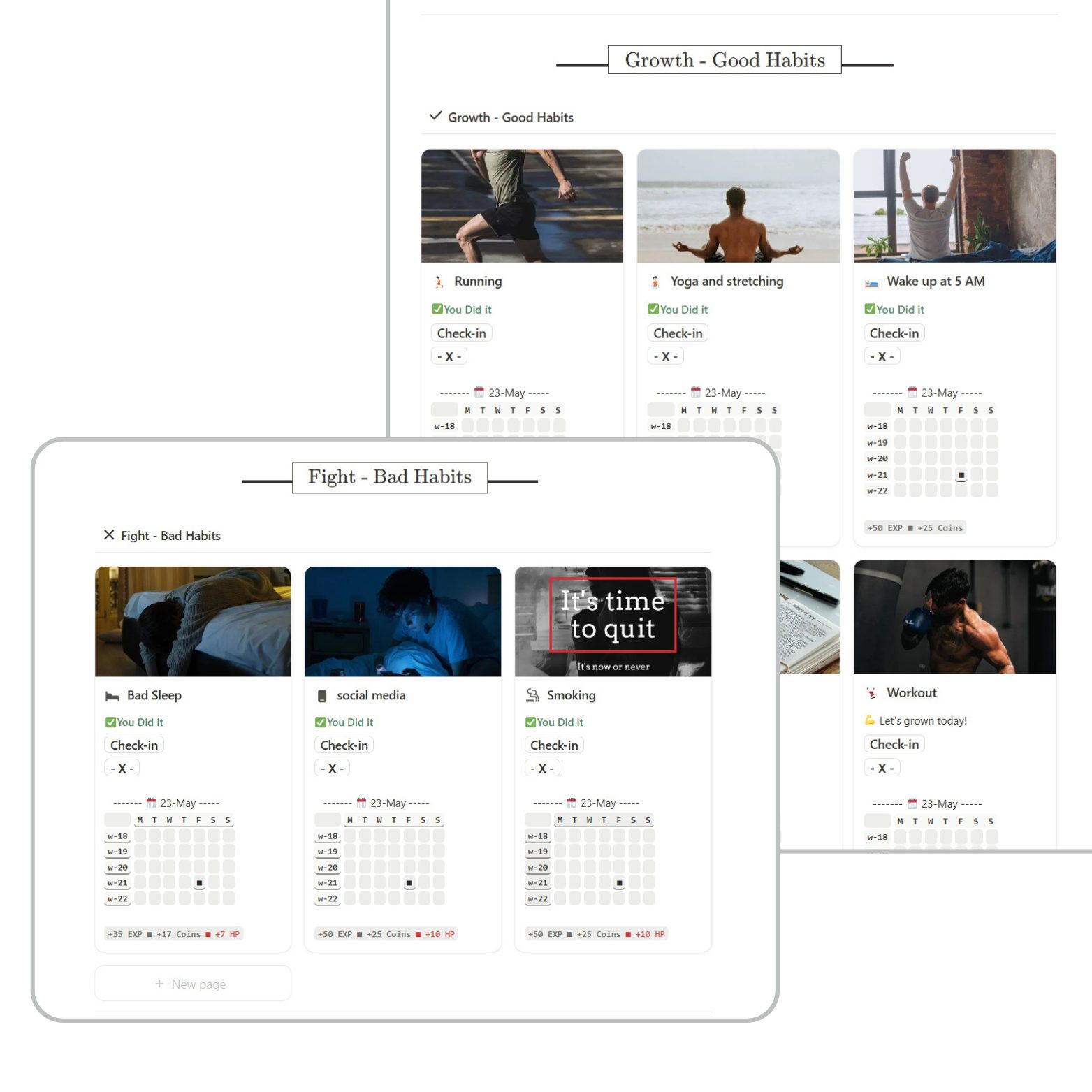 Good and Bad habits RPG Habits Tracker Notion template - Notion Done by RAED