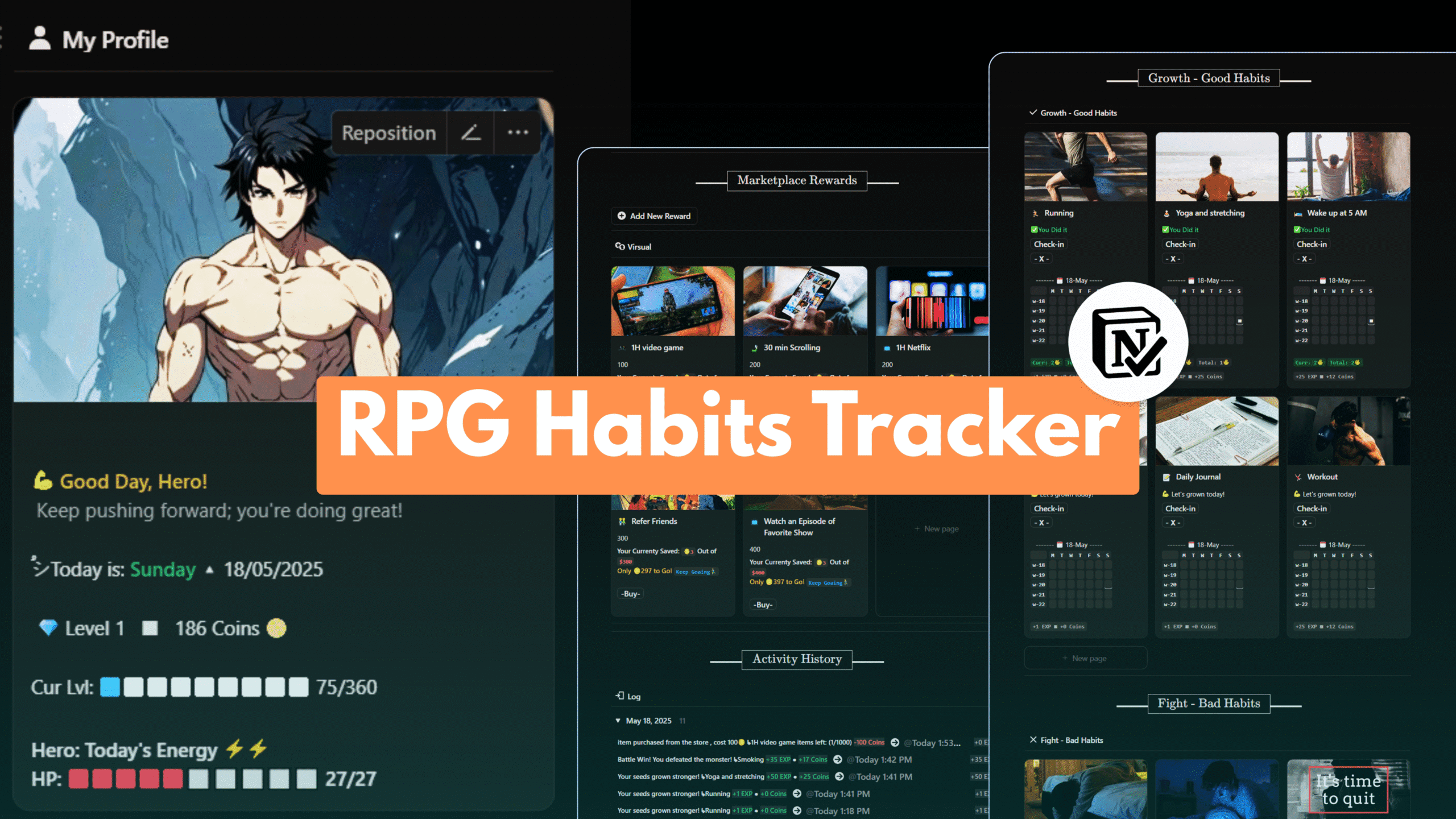 Home 41 RPG Habits Tracker Notion Template - from Life rpg - Notion Done