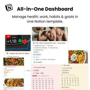 All-in-one Gamified Life OS Notion dashboard showing tasks, habits, projects, and life areas on one clean screen for students and creators