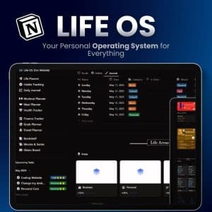 Life OS Notion template dashboard showing clean life planner with tasks, habits, goals, and widgets in one organized layout