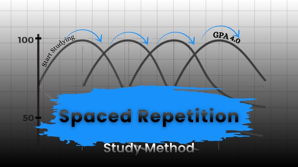 Spaced repetition learning strategy illustration showing a student reviewing flashcards on a calendar to remember information for longer