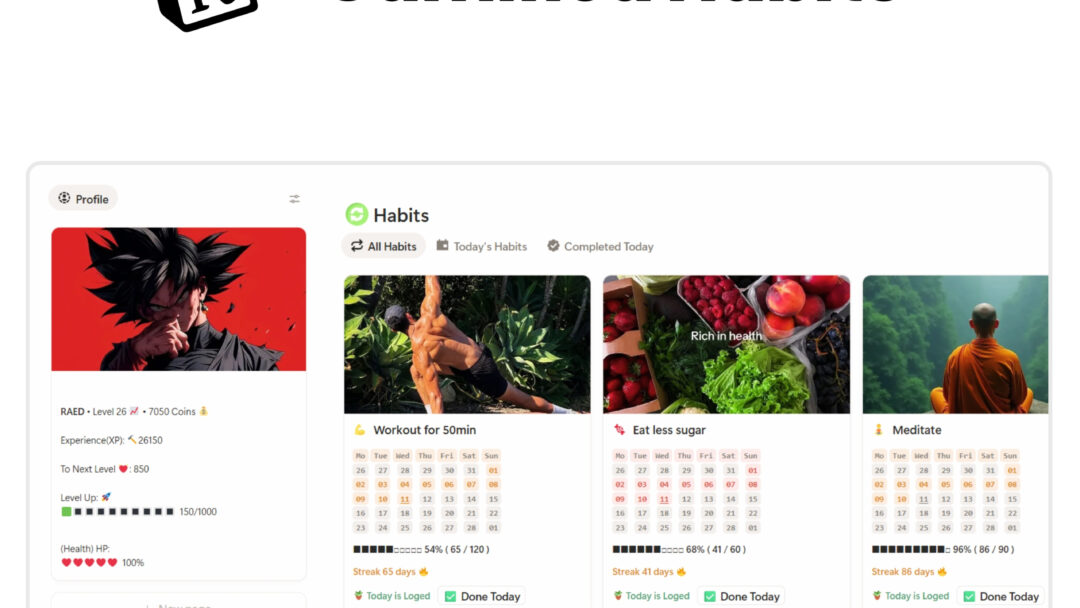 Gamified Habits Notion template
