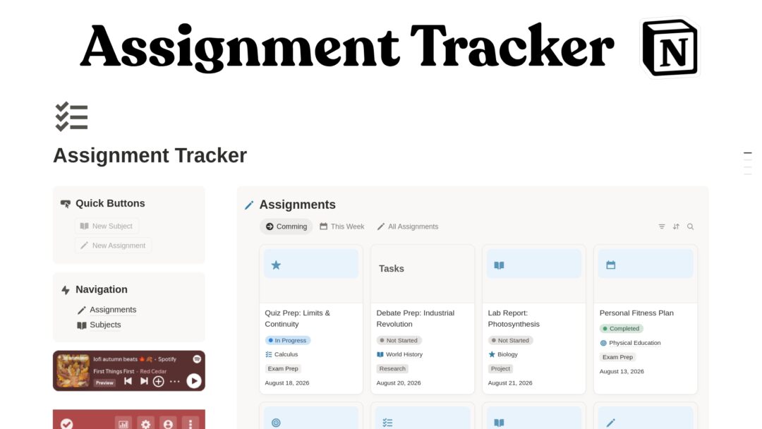 Assignment Tracker Notion Template