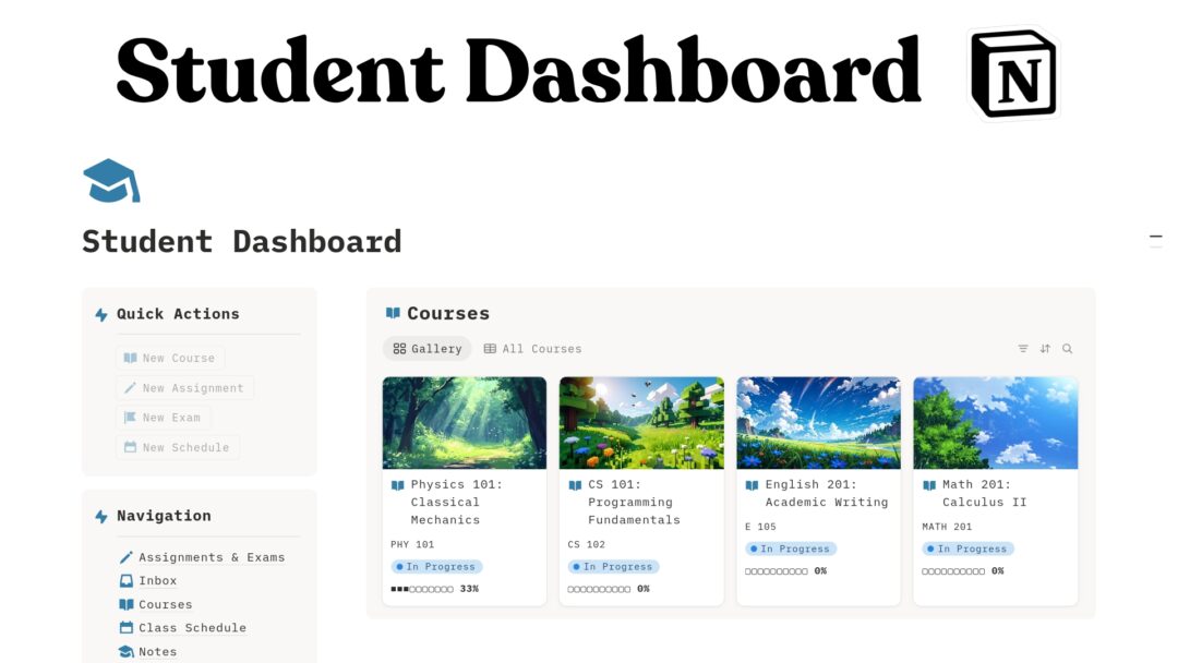 Student Dashboard Notion Template